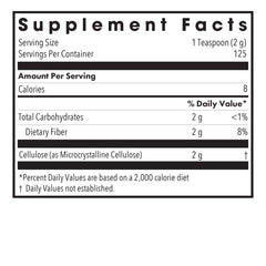 Spoon with Allergy Research Group cellulose powder and water illustrating easy suggested-use