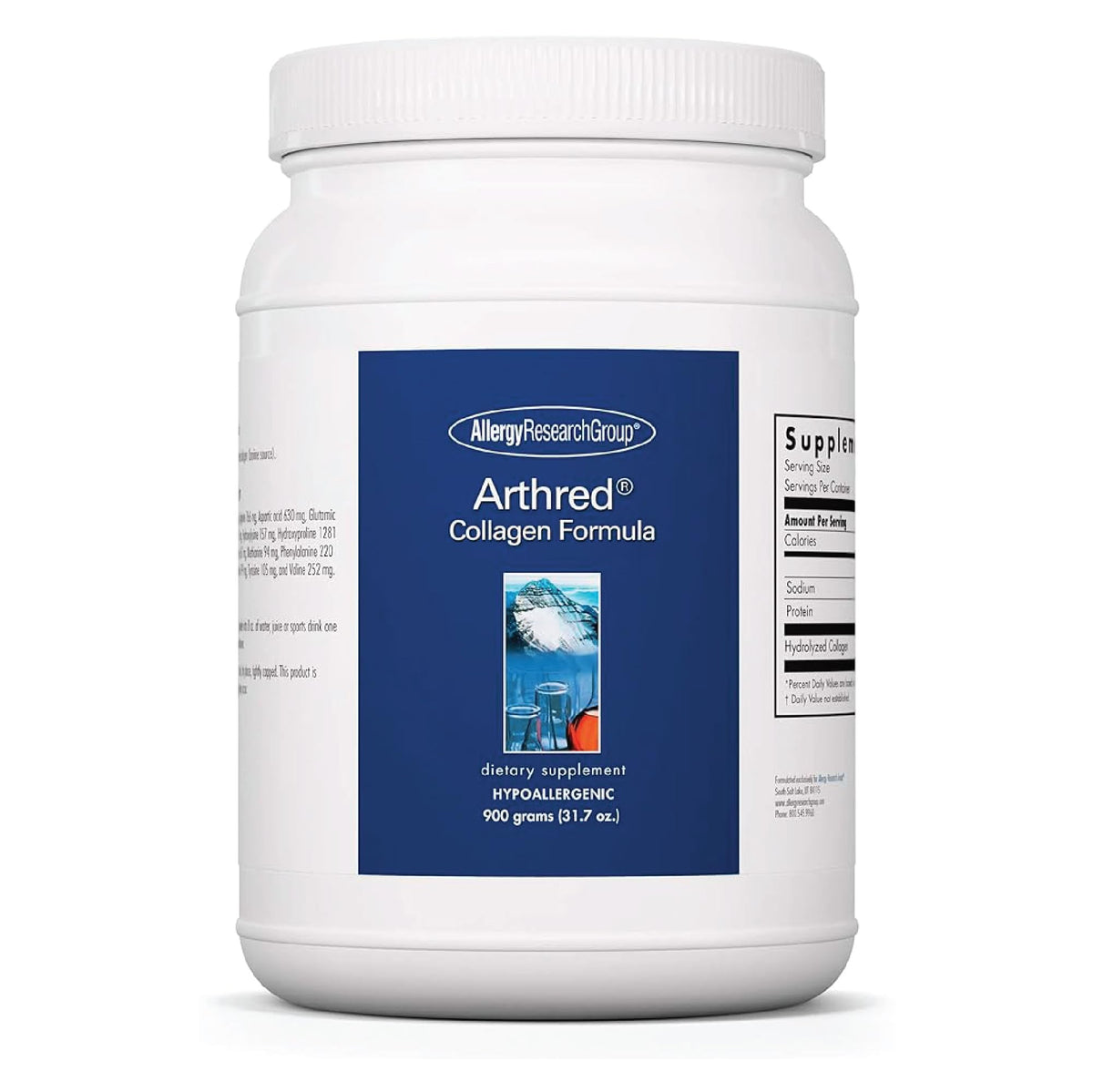 Allergy Research Group collagen powder bottle, smooth daily mix supporting healthy skin, hair, nails, and joints.