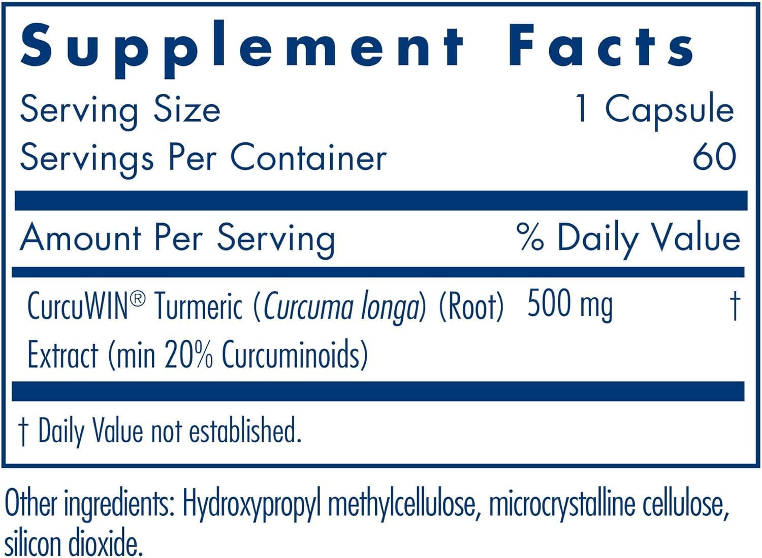 CurcuWIN 500 front label highlights 500 mg curcumin and 60 capsules.
