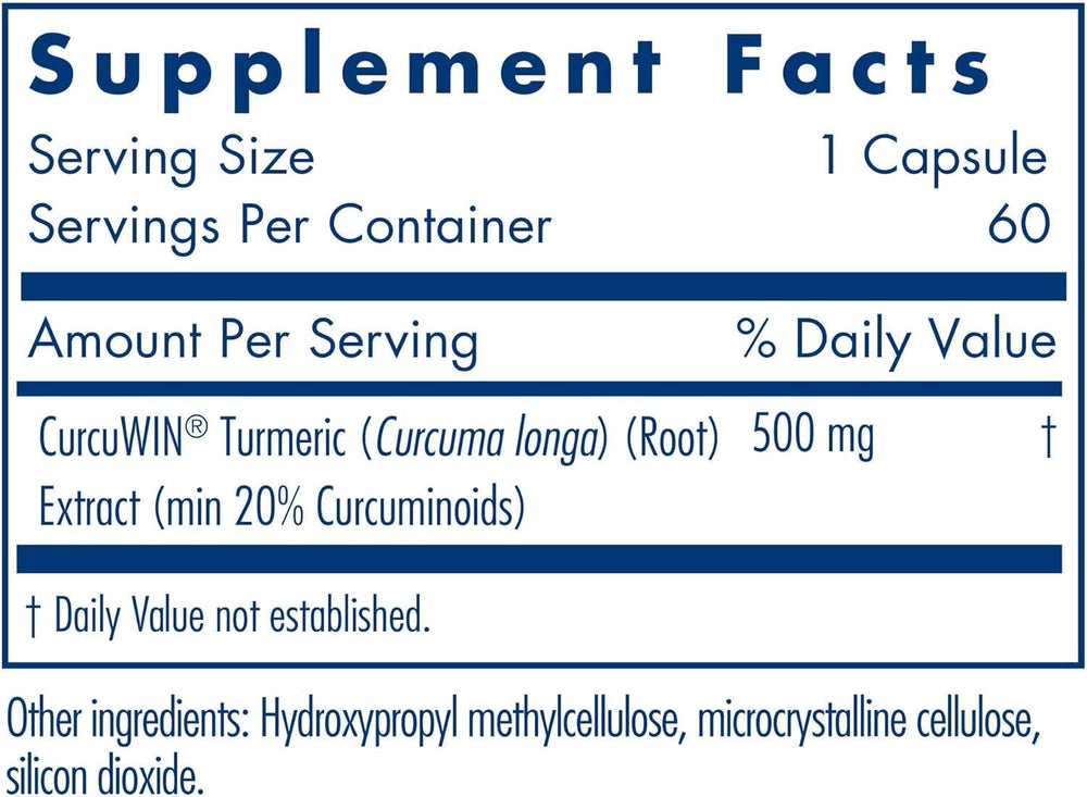CurcuWIN 500 front label highlights 500 mg curcumin and 60 capsules.