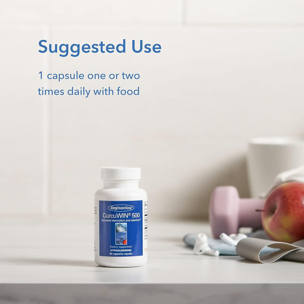 CurcuWIN 500 packaging reflects doctor-developed hypoallergenic formula.