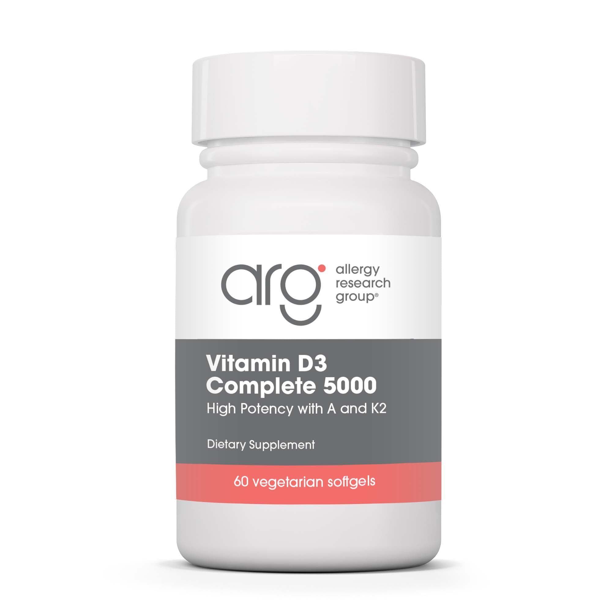 Allergy Research Group Vitamin D3 Complete bottle front with 60 veggie softgels for daily balance