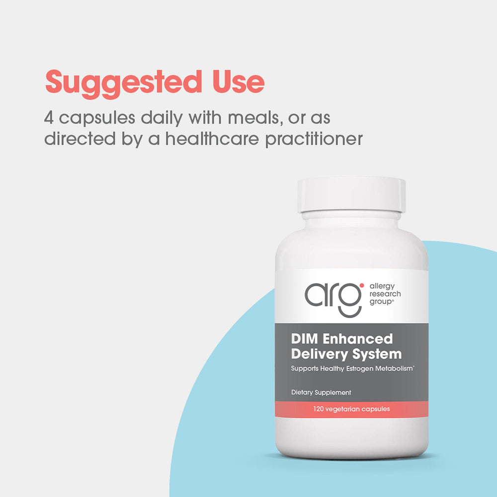 Allergy Research Group DIM Enhanced Delivery capsules arranged to support routine supplementation