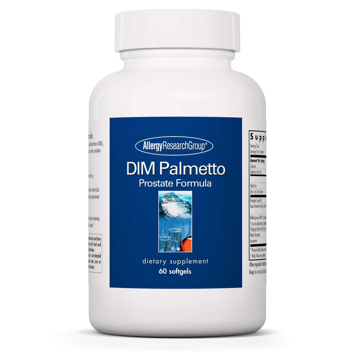 Allergy Research Group DIM Palmetto softgels bottle front view for prostate support.