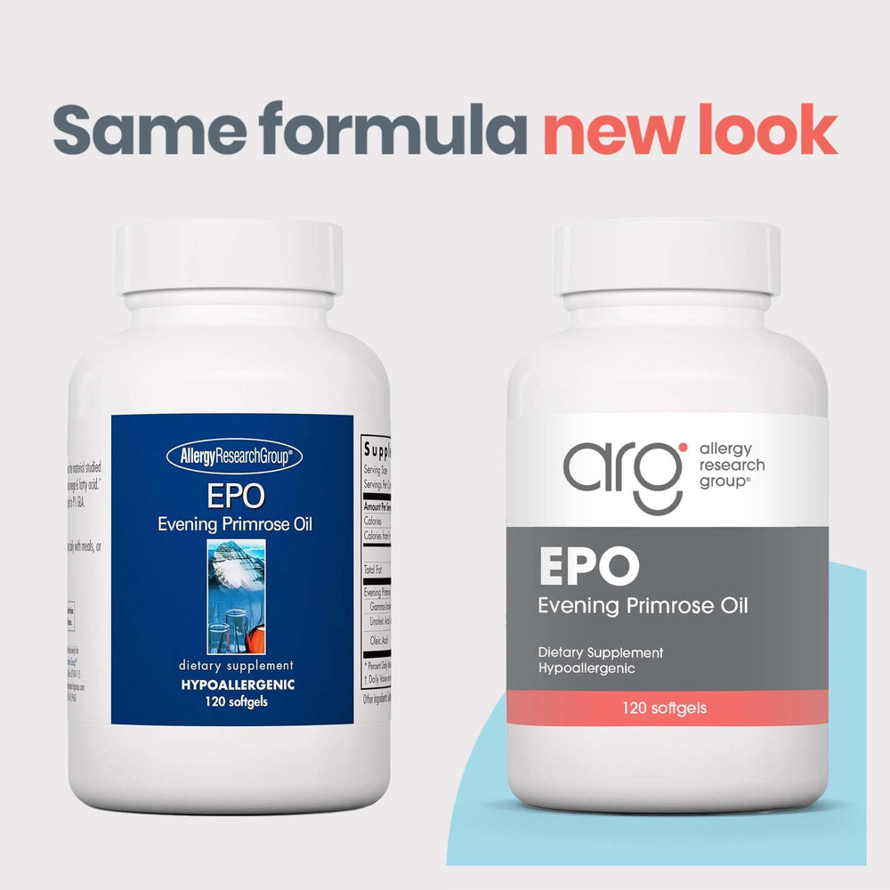 Allergy Research Group EPO seed oil bottle emphasizes cold-pressed quality