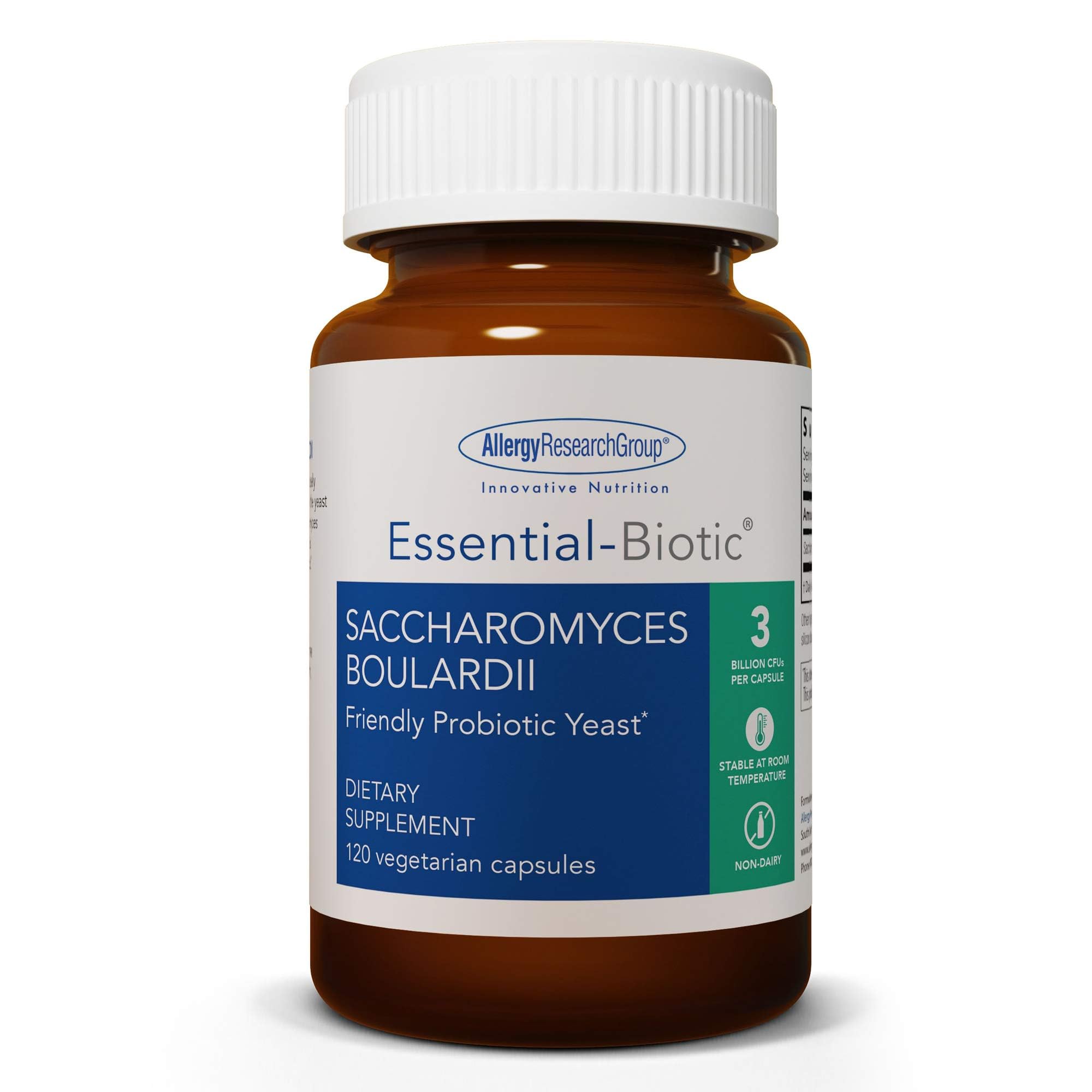 Allergy Research Group Essential-Biotic bottle with probiotic capsules for daily gut balance.