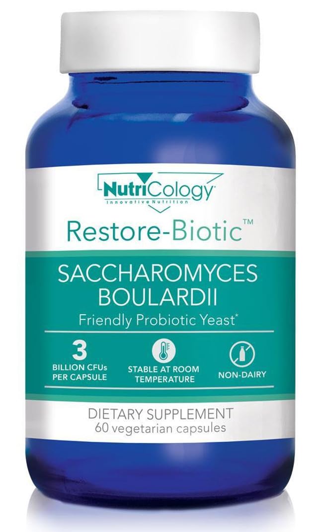 Nutricology Allergy Research Group Essential-Biotic Saccharomyces bottle supports probiotic establishment.