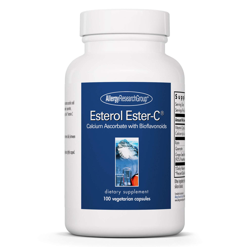 Allergy Research Group Esterol Ester-C bottle shown with bioflavonoids for immune support.