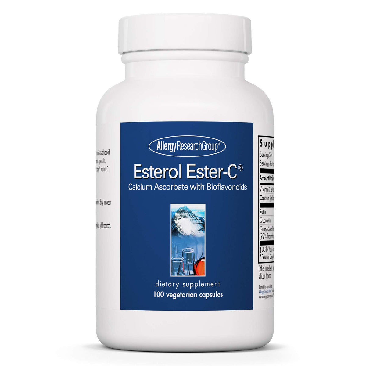 Allergy Research Group Esterol Ester-C bottle shown with bioflavonoids for immune support.