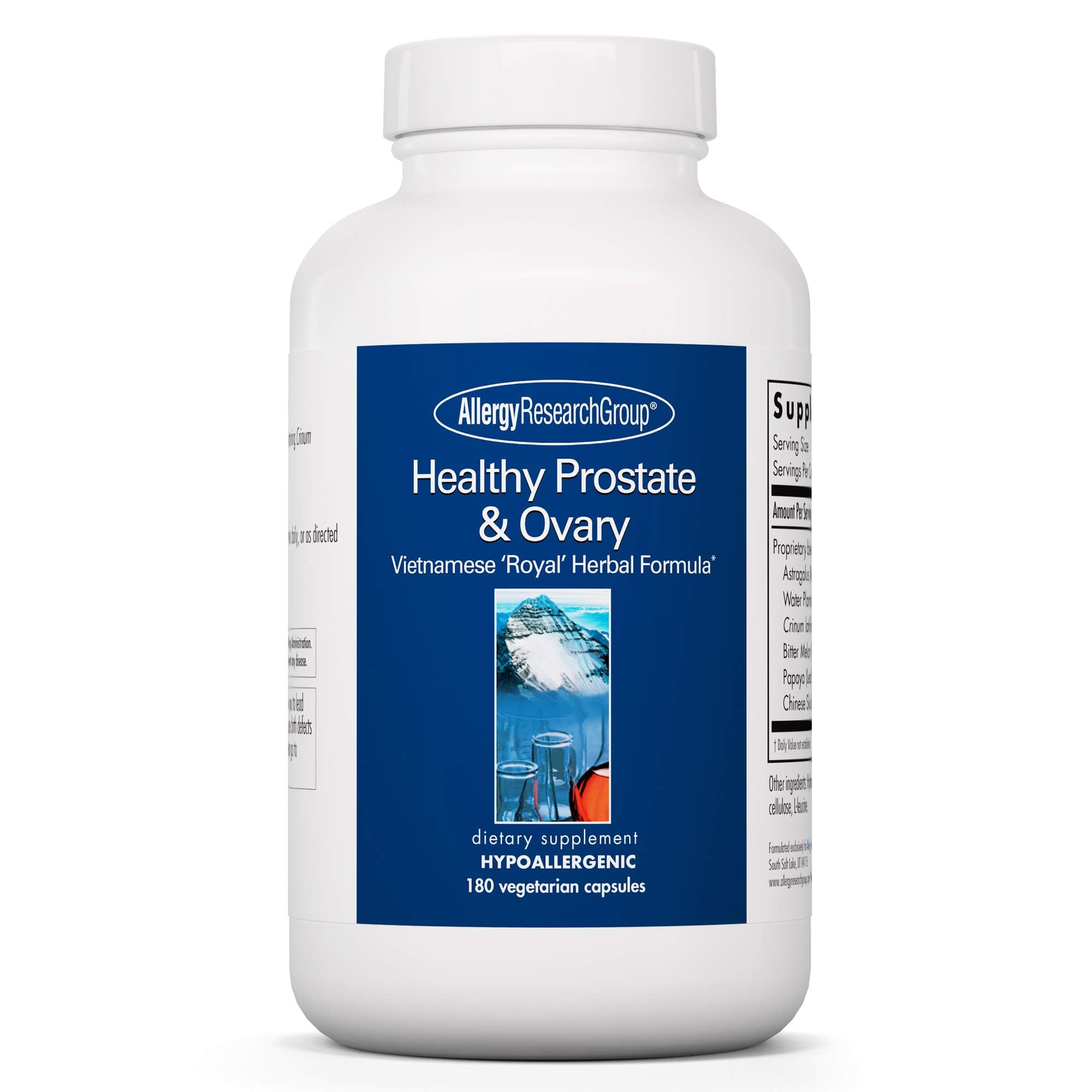 Allergy Research Group healthy prostate & ovary supplement bottle promoting reproductive health