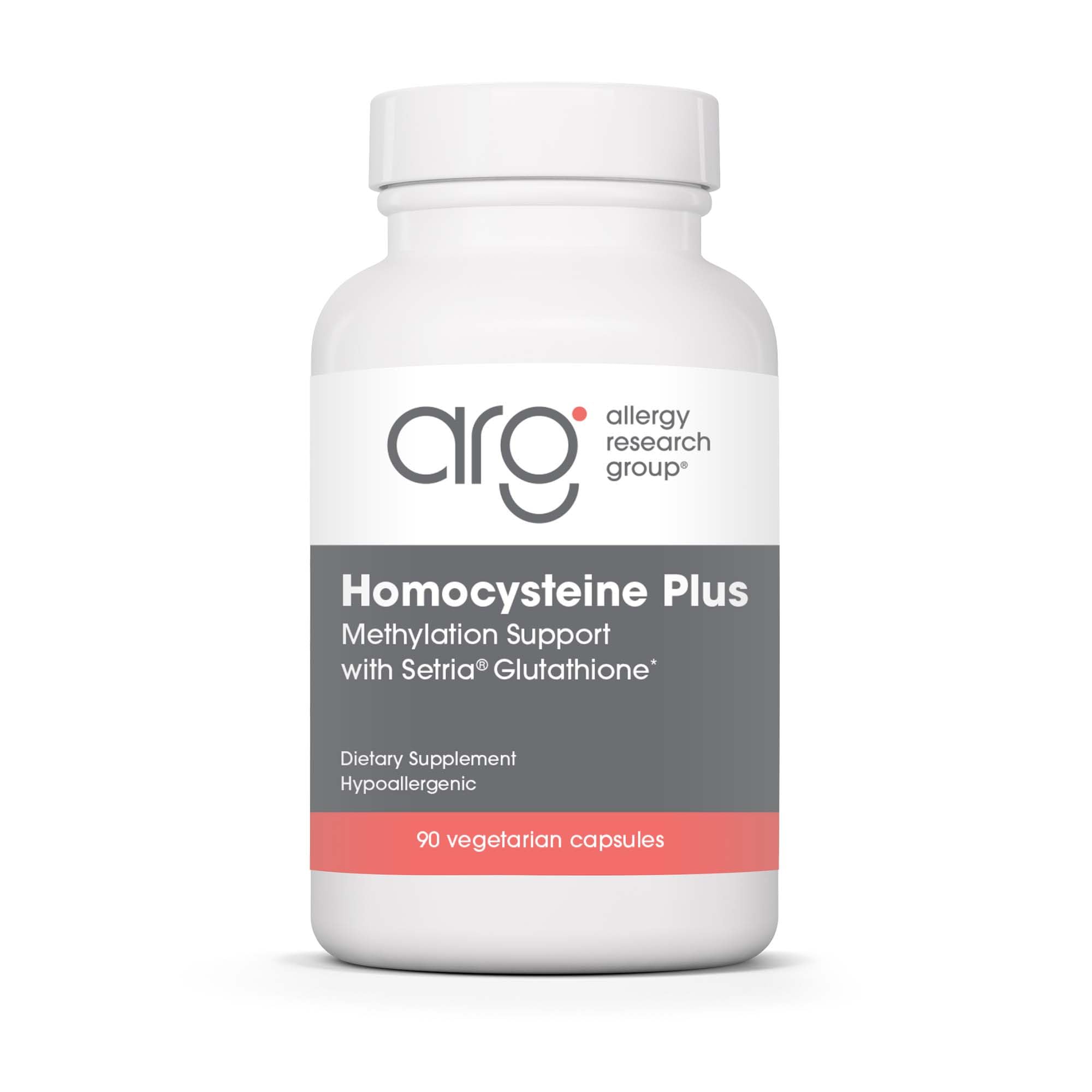 Allergy Research Group Homocysteine Plus bottle pour showcases easy daily use for supporting cardiovascular health.