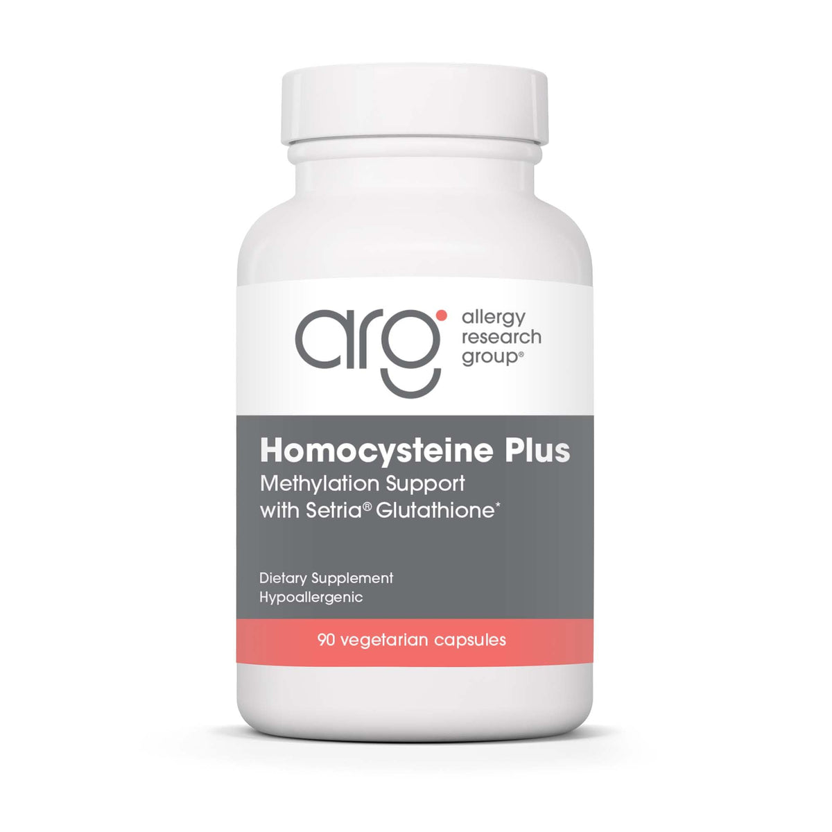 Allergy Research Group Homocysteine Plus bottle pour showcases easy daily use for supporting cardiovascular health.