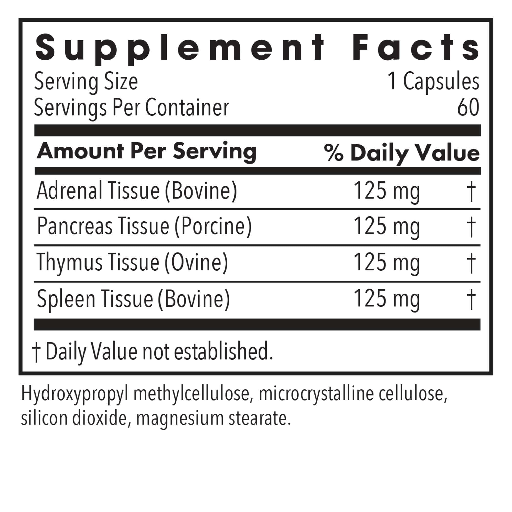 Immuno-Gland Plex capsules close-up highlighting glandular blend for immune support.