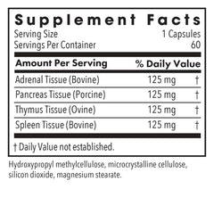 Immuno-Gland Plex capsules close-up highlighting glandular blend for immune support.