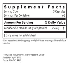 Label detail highlights Lactobacillus rhamnosus lysate information for immune modulation.