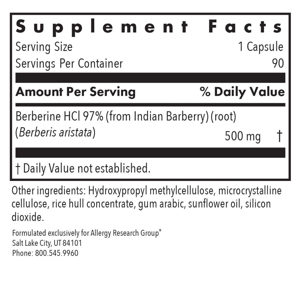 Allergy Research Group berberine capsules with Indian barberry root, high-purity formula