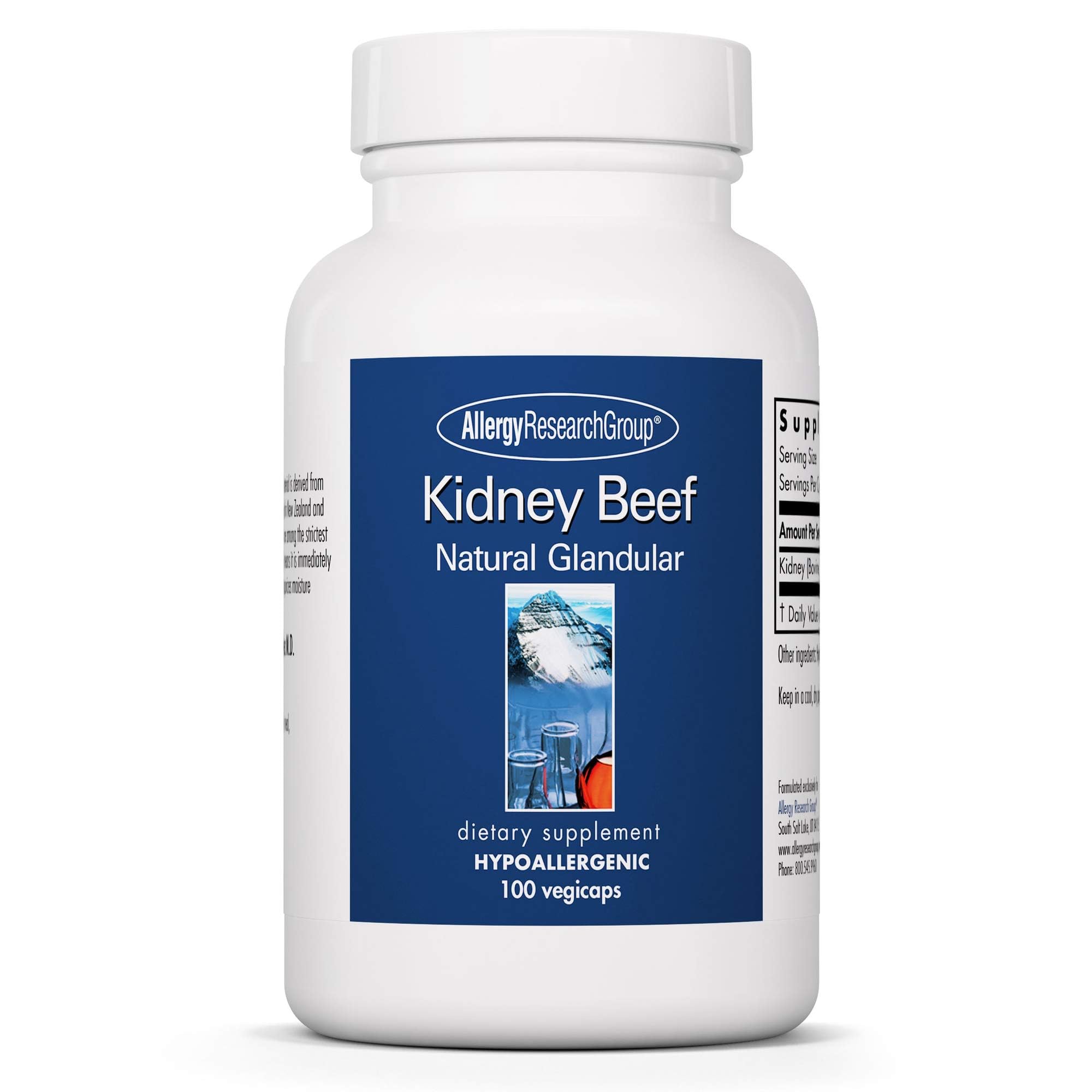 Allergy Research Group Kidney Beef Supplement bottle with capsules for daily use