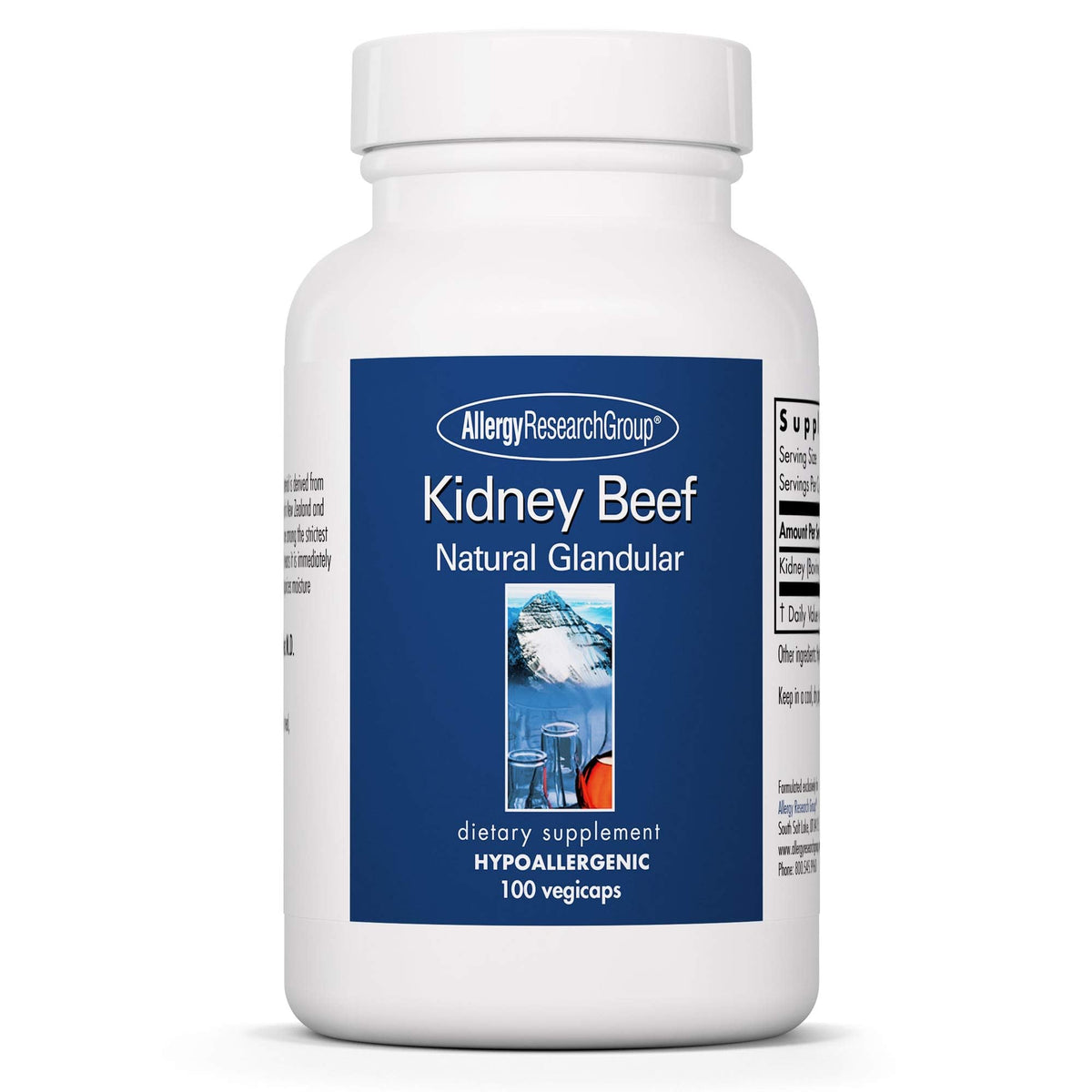 Allergy Research Group Kidney Beef Supplement bottle with capsules for daily use