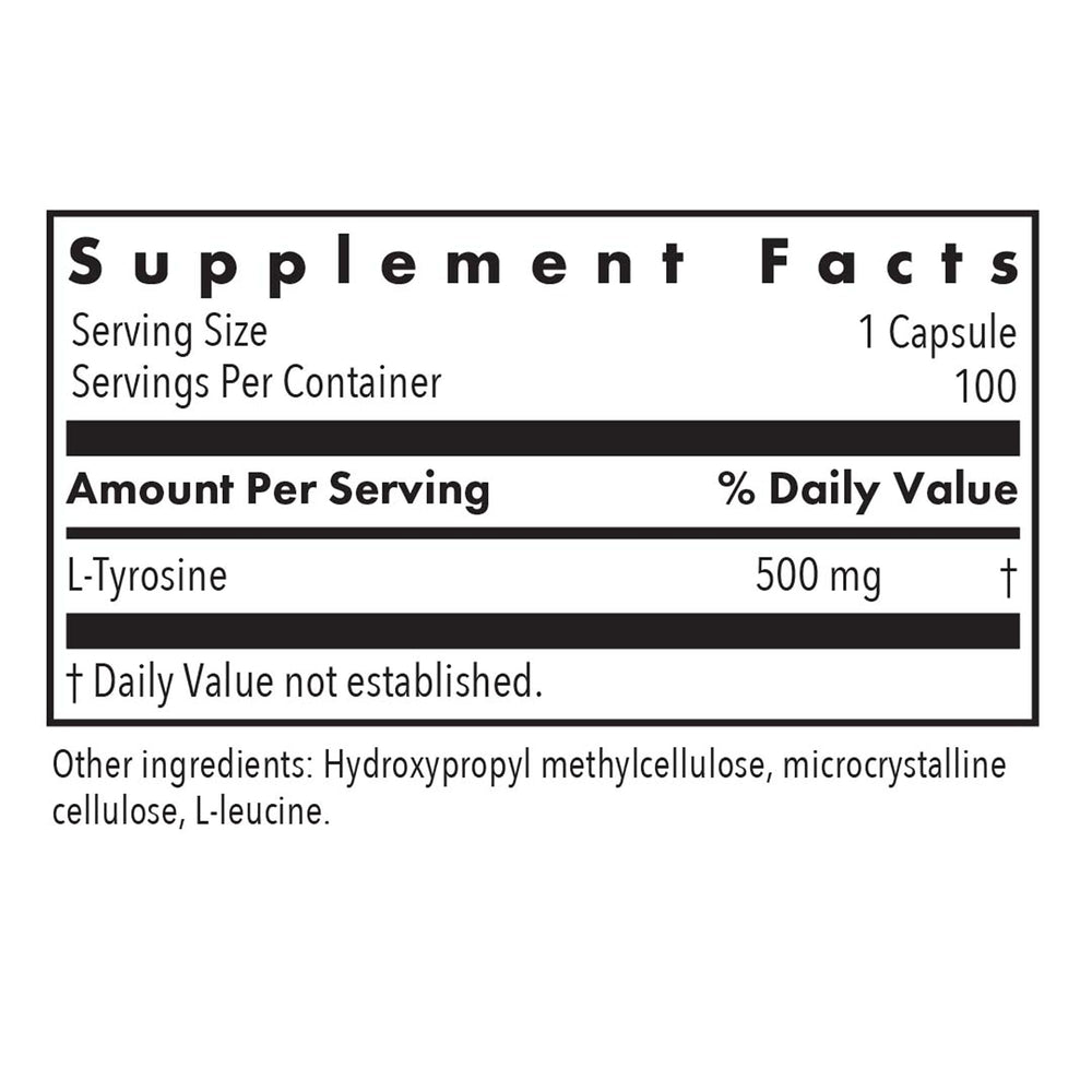 Closeup of L-Tyrosine capsules by Allergy Research Group