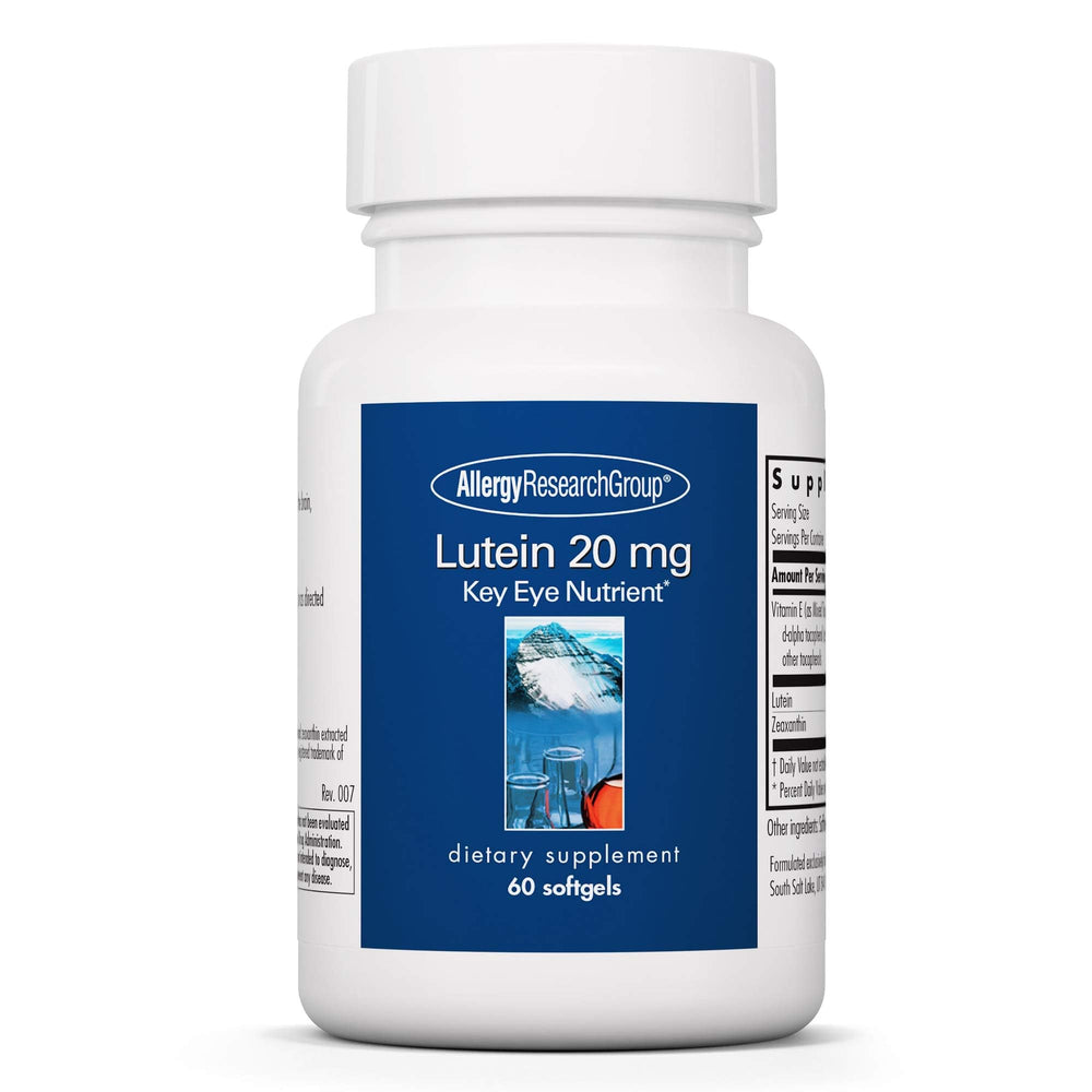 Allergy Research Group lutein softgel bottle supports eye health.