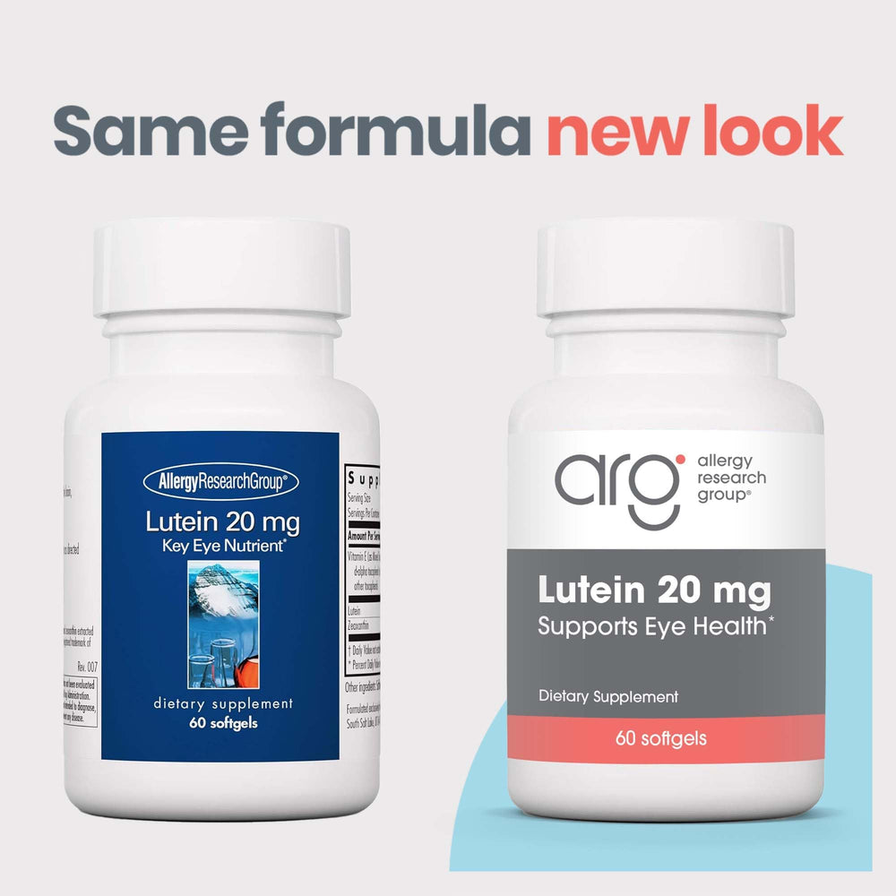 Allergy Research Group lutein zeaxanthin label image highlights ingredients.
