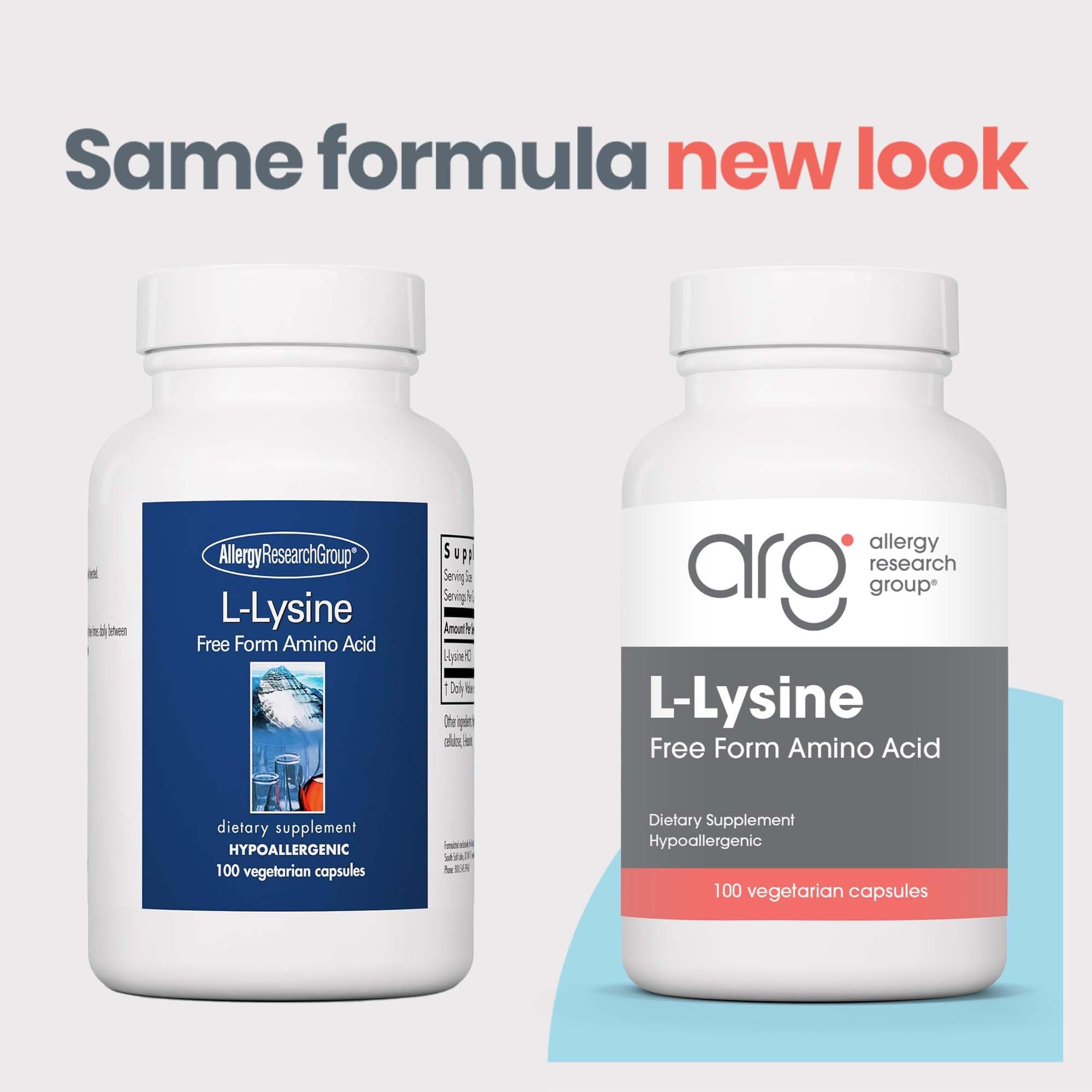 Allergy Research Group L-Lysine free-form capsules for efficient absorption.