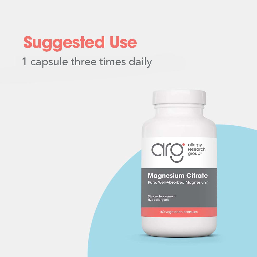 Allergy Research Group magnesium citrate bottle with glass water for easy intake