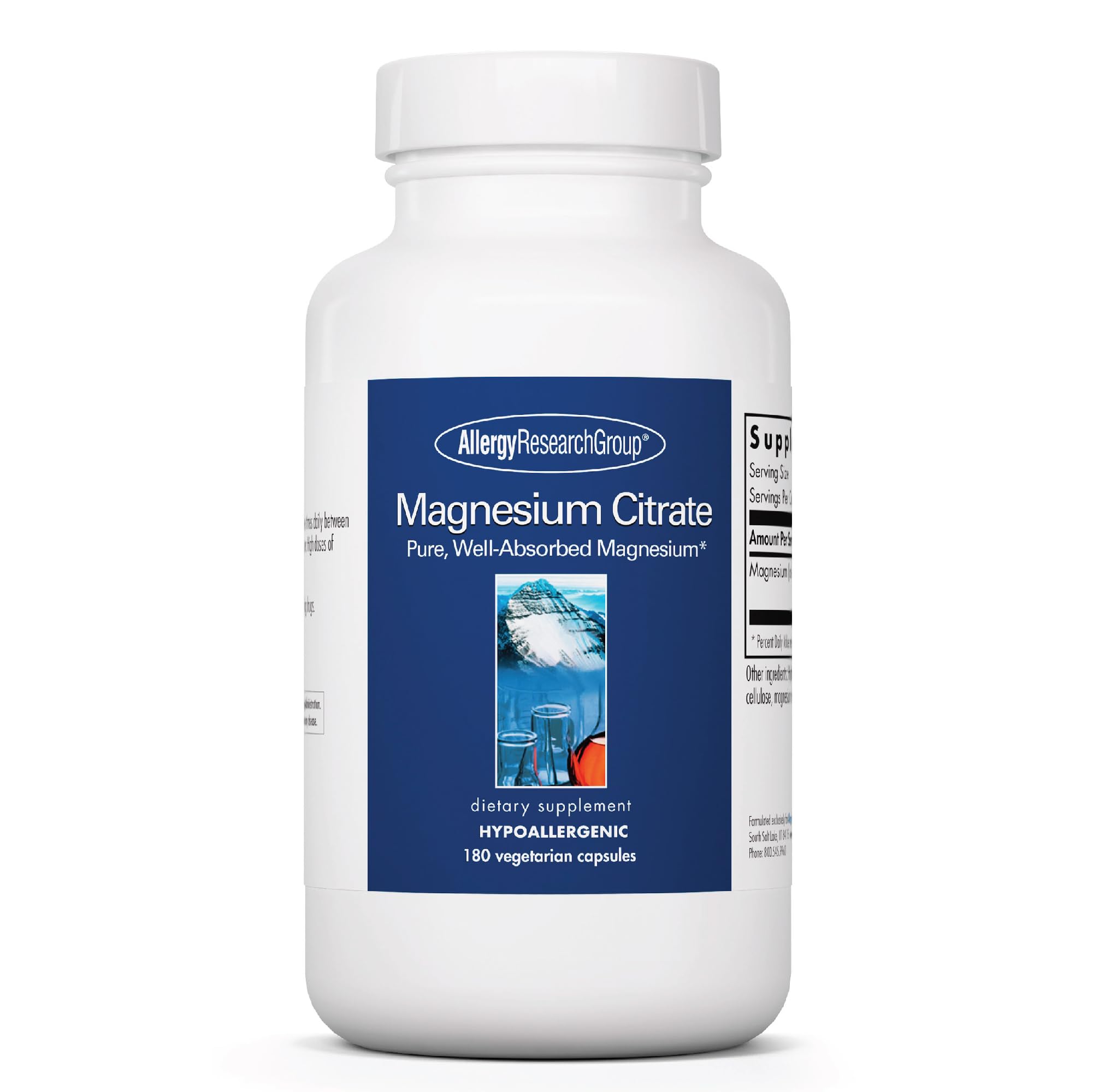 Allergy Research Group magnesium citrate capsules bottle, gentle digestion support