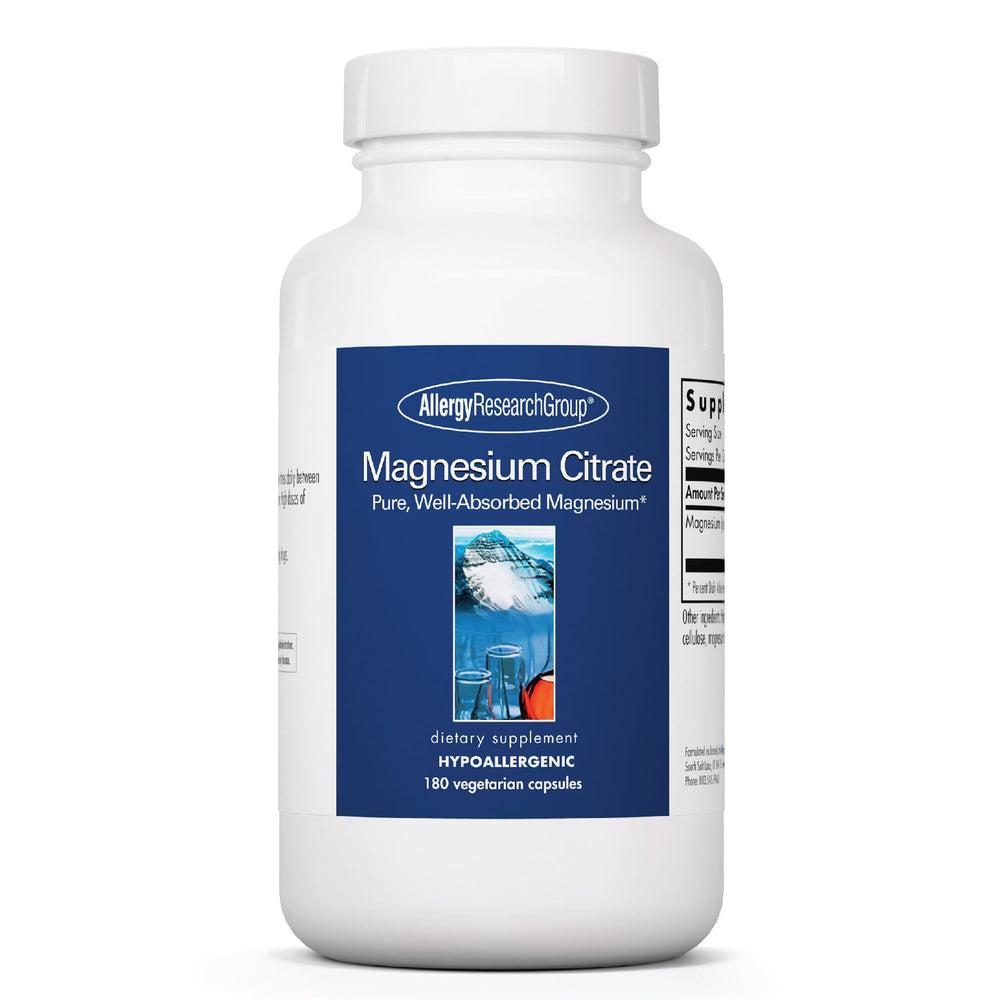 Allergy Research Group magnesium citrate capsules bottle, gentle digestion support