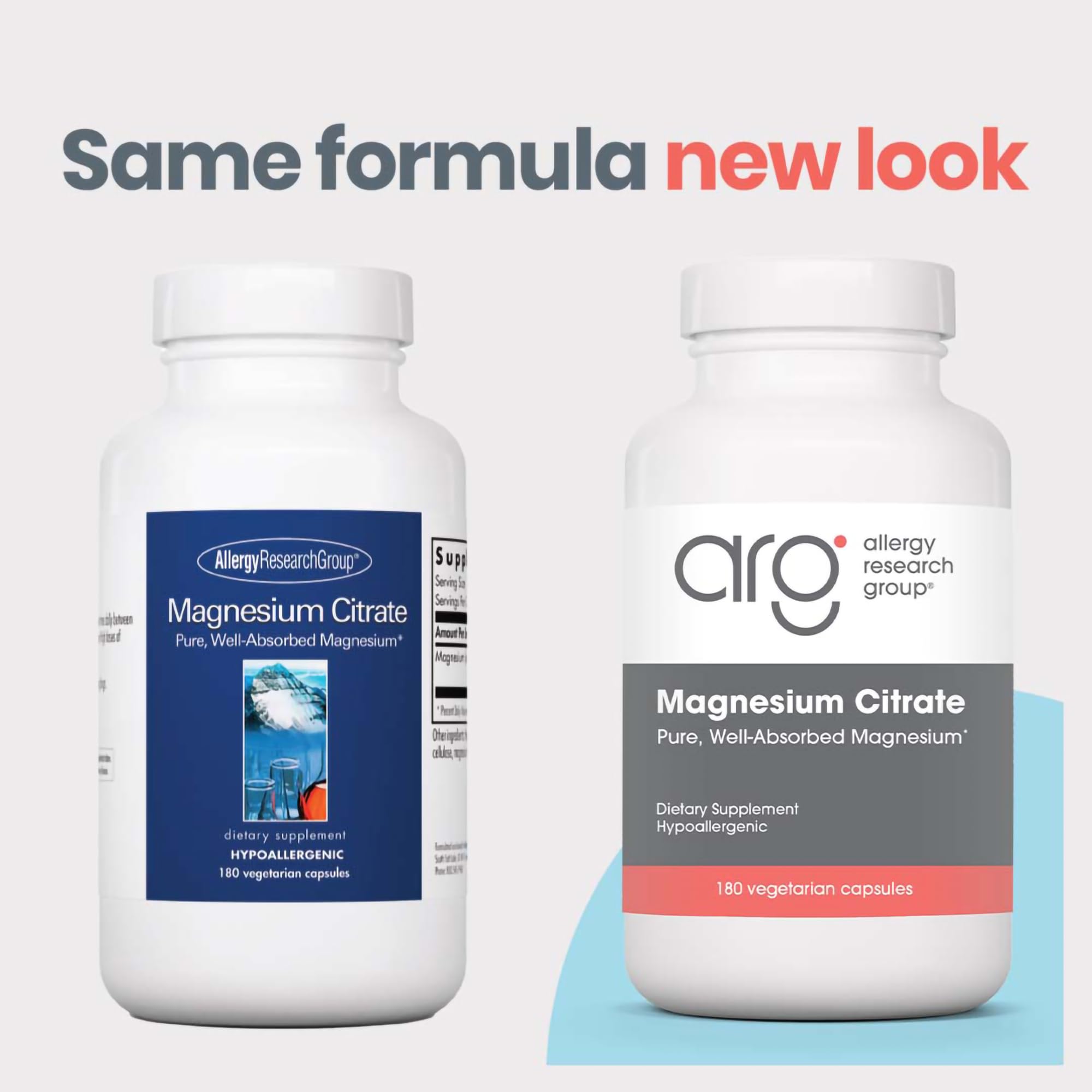Allergy Research Group magnesium citrate capsules close-up, 170 mg potency