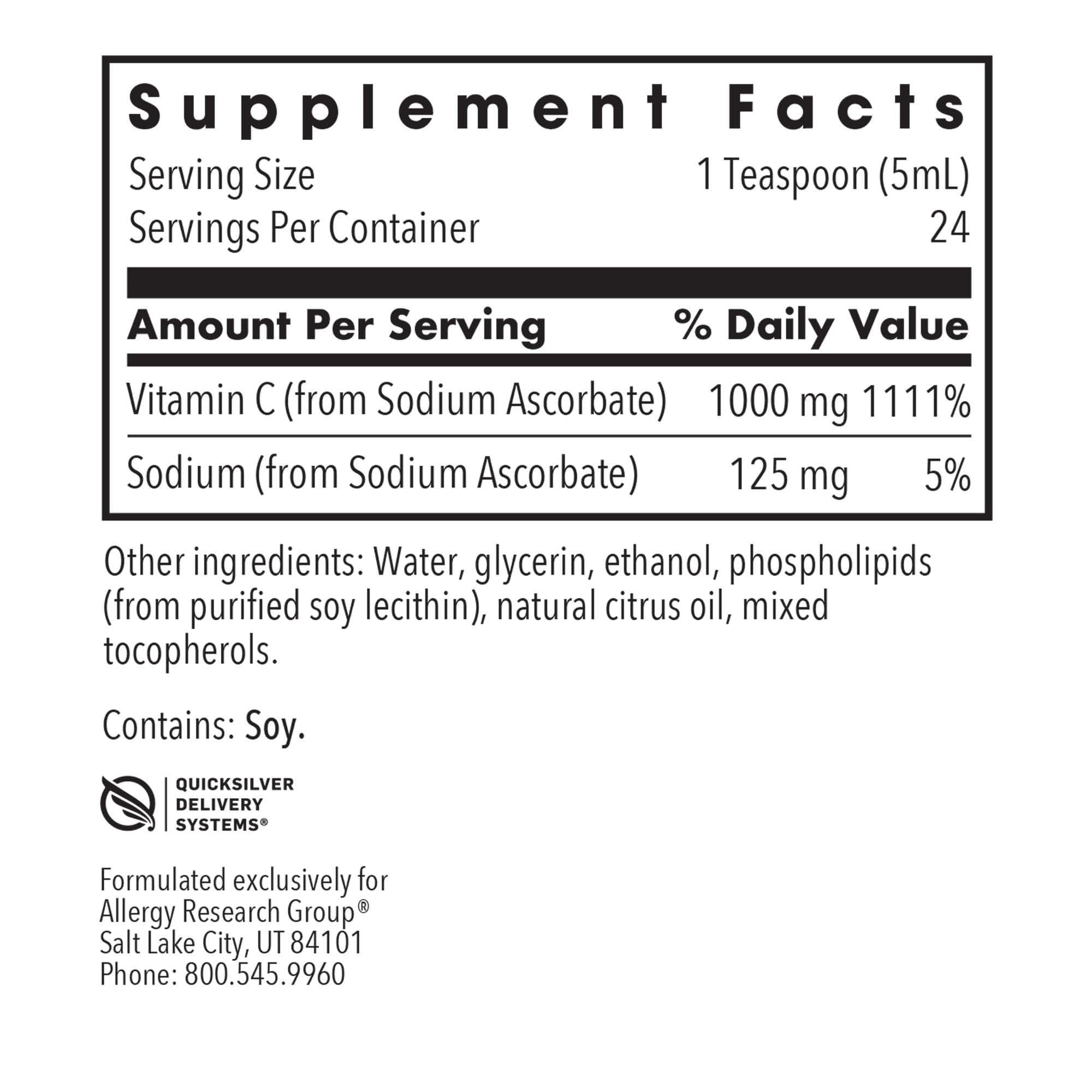 Allergy Research Group Micro Liposomal C 1000mg bottle pour showing smooth liquid flow