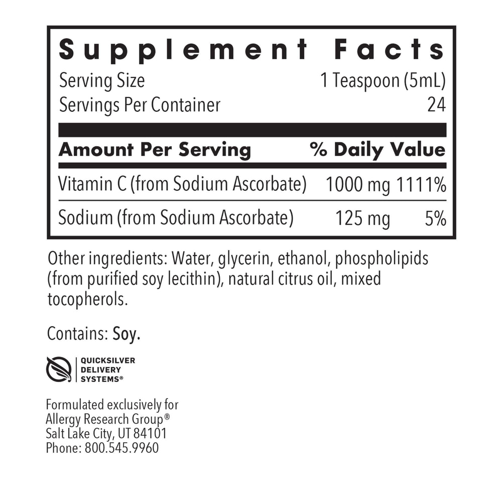 Allergy Research Group Micro Liposomal C 1000mg bottle pour showing smooth liquid flow