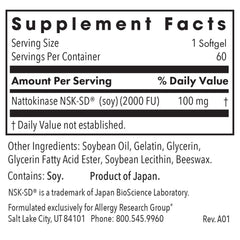 Allergy Research Group nattokinase NSK-SD softgels close-up for daily use