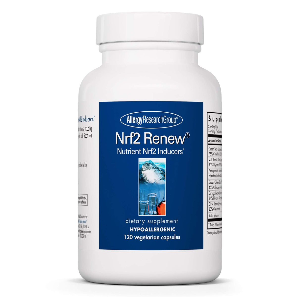 Allergy Research Group Nrf2 Renew bottle on shelf for daily use
