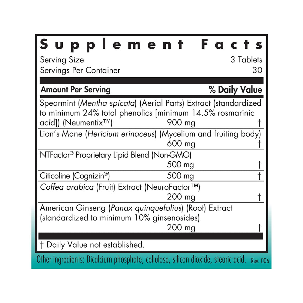 Allergy Research Group Cognibrain bottle label showing key nutrients and benefits