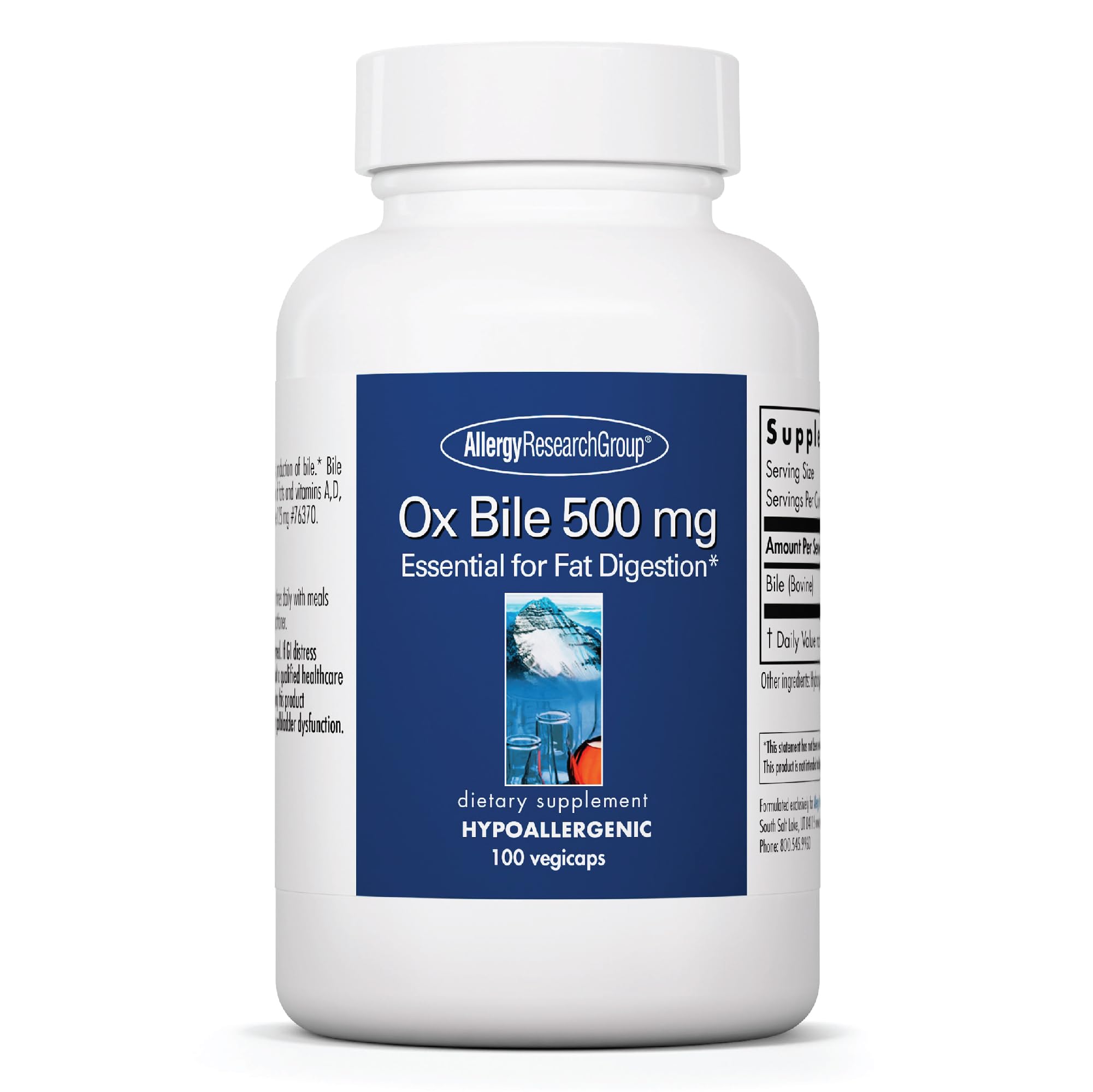 Allergy Research Group Ox Bile 500mg capsules highlight fat digestion support