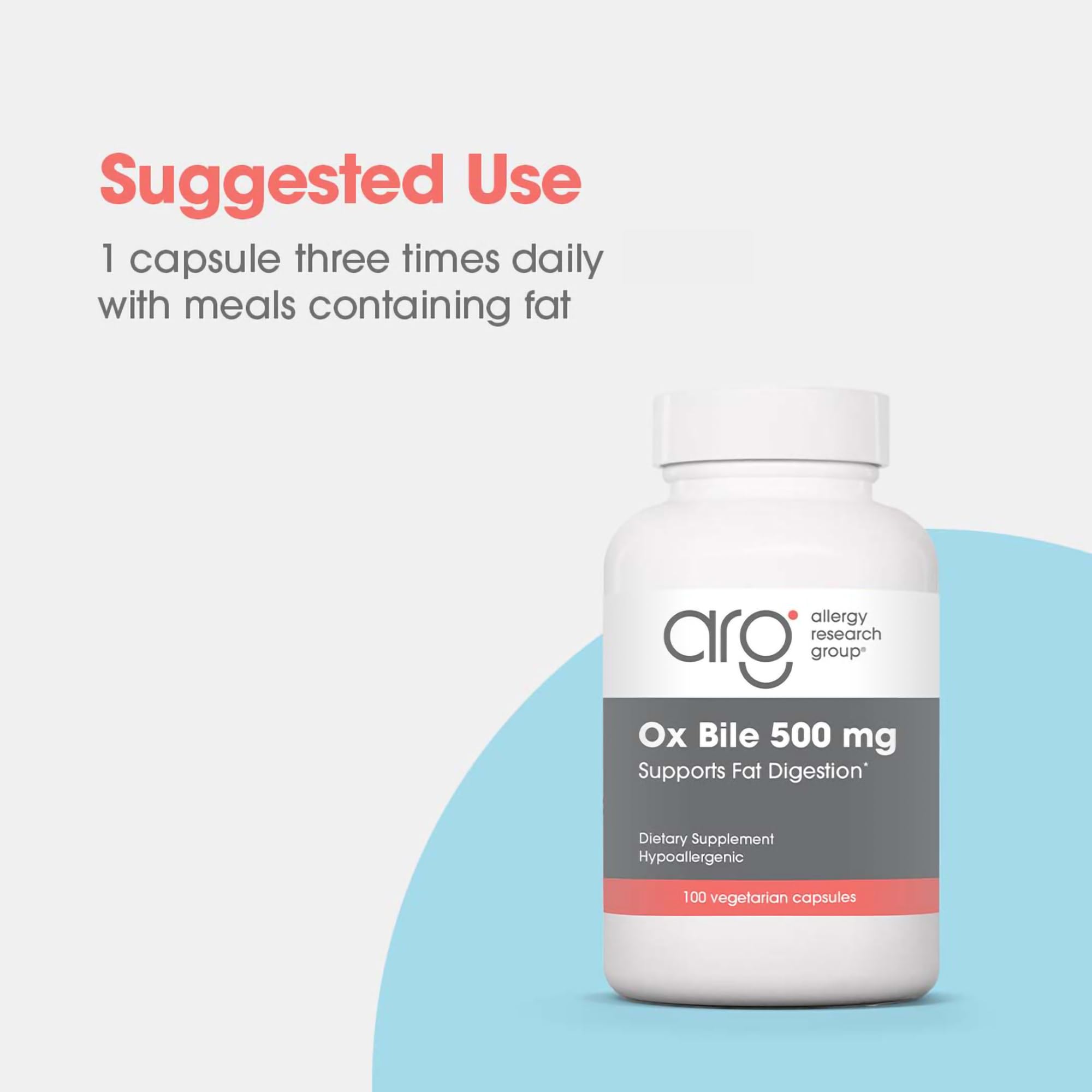 Ox Bile supplement facts label on bottle by Allergy Research Group