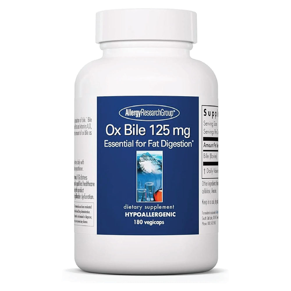 Allergy Research Group Ox Bile capsules bottle for easy daily digestive support.