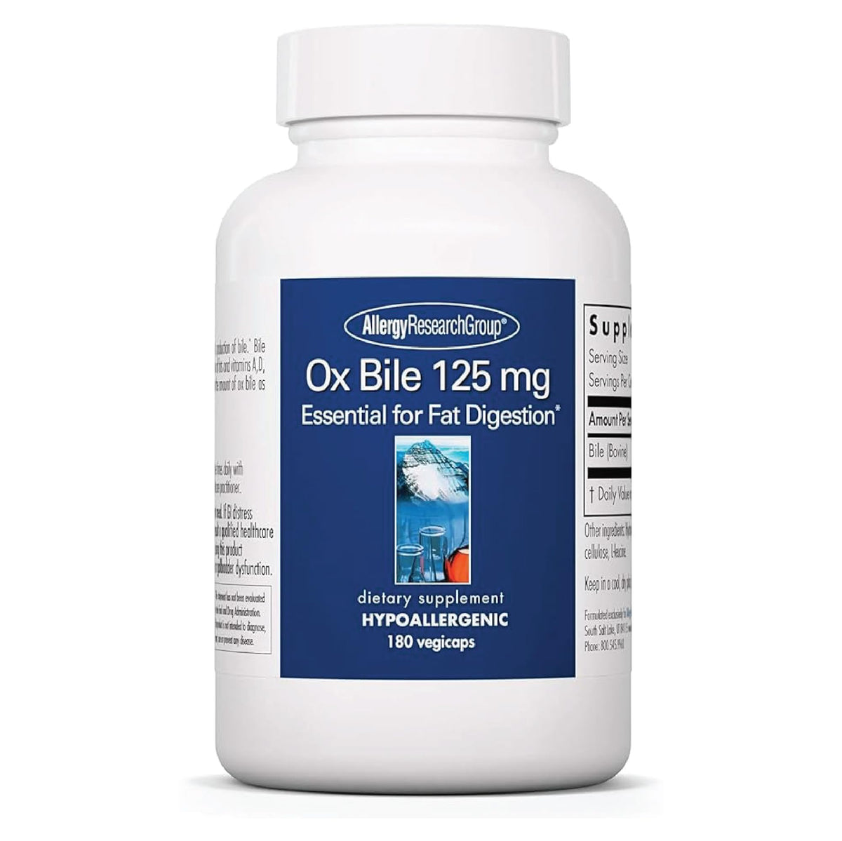 Allergy Research Group Ox Bile capsules bottle for easy daily digestive support.