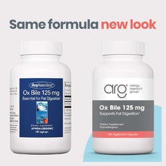 Allergy Research Group Ox Bile label highlights hypoallergenic formula.