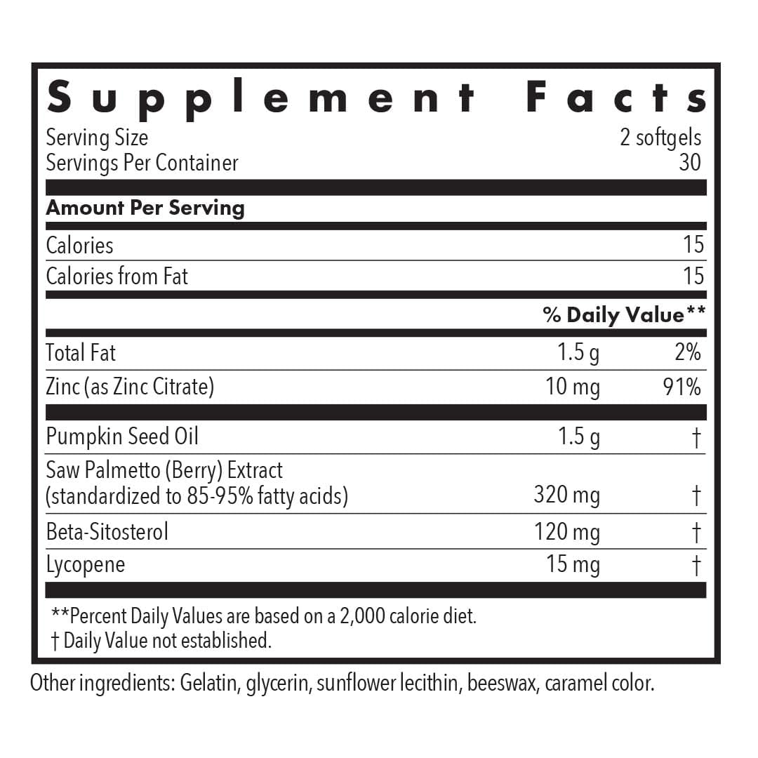 Palmetto Complex II label showing key ingredients and purpose