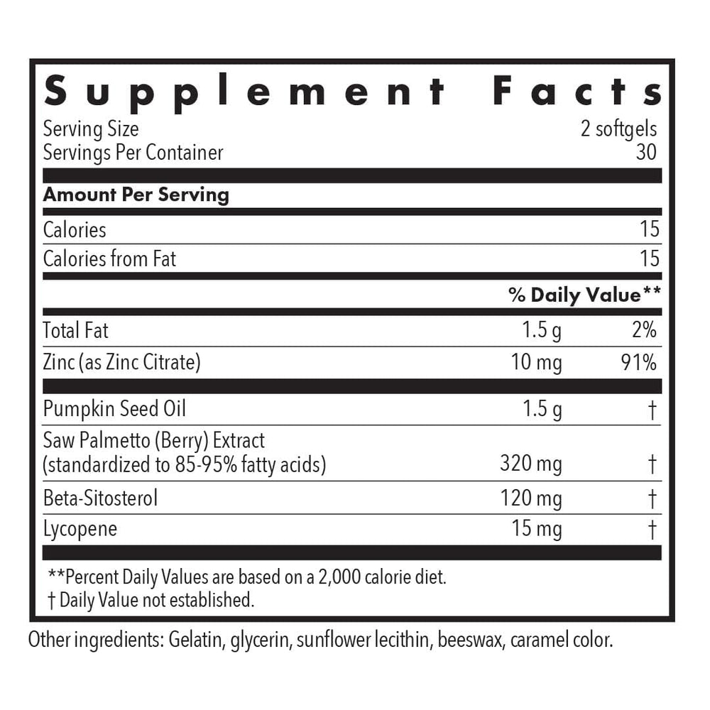Palmetto Complex II label showing key ingredients and purpose