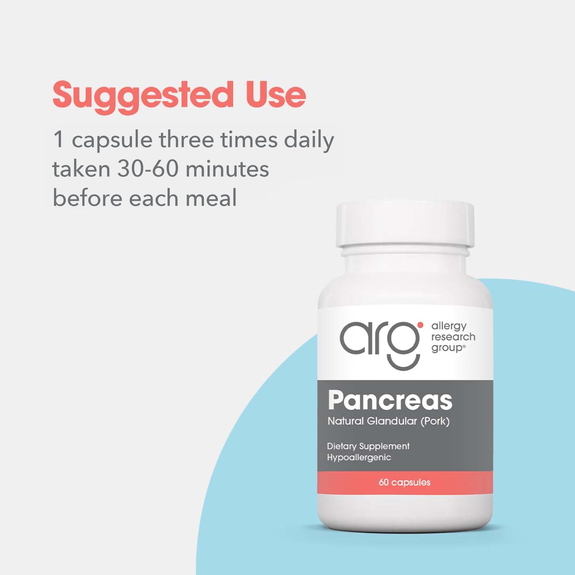 Allergy Research Group ingredients panel highlights glandular tissue and natural enzymes.