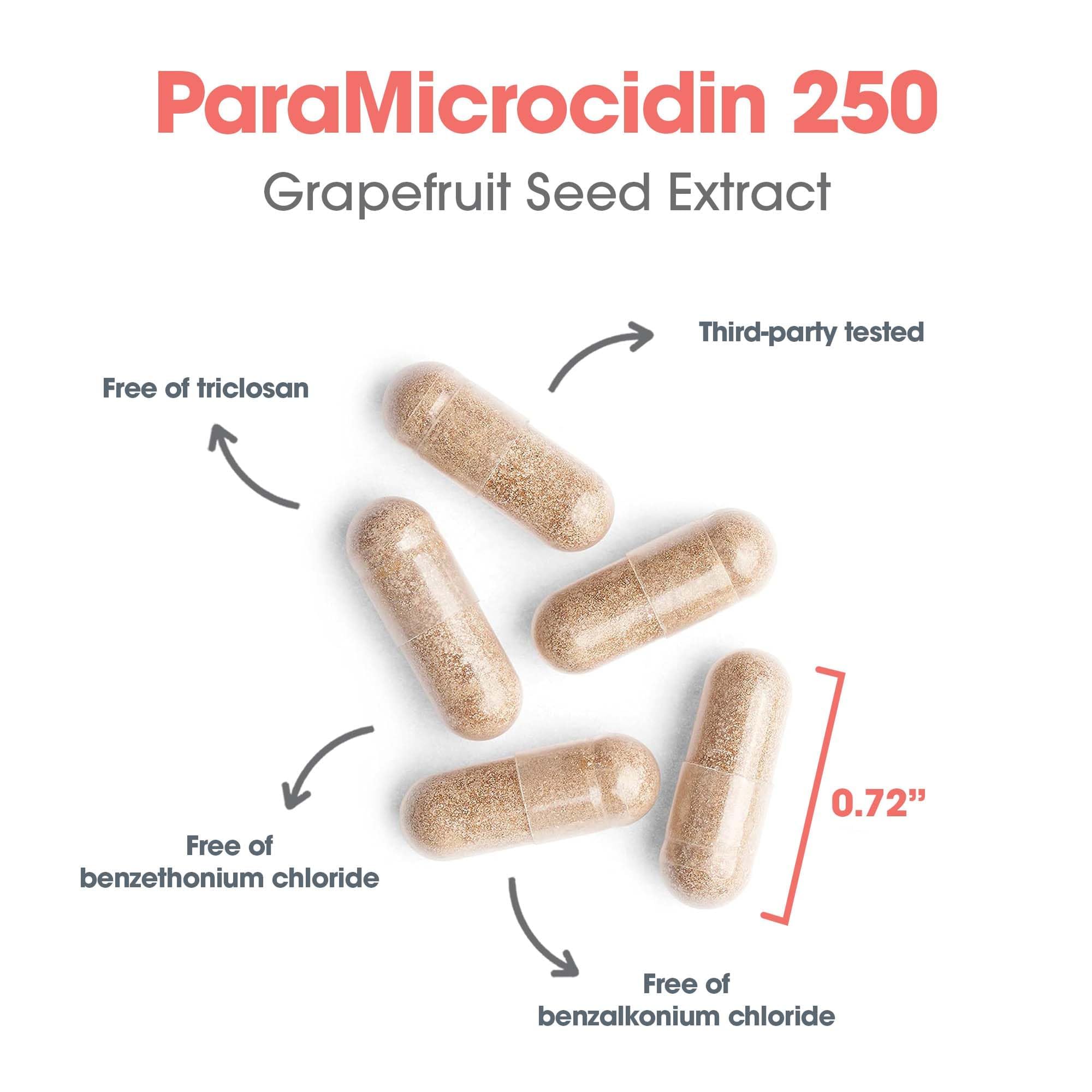 ParaMicrocidin ingredients panel lists key raw materials.