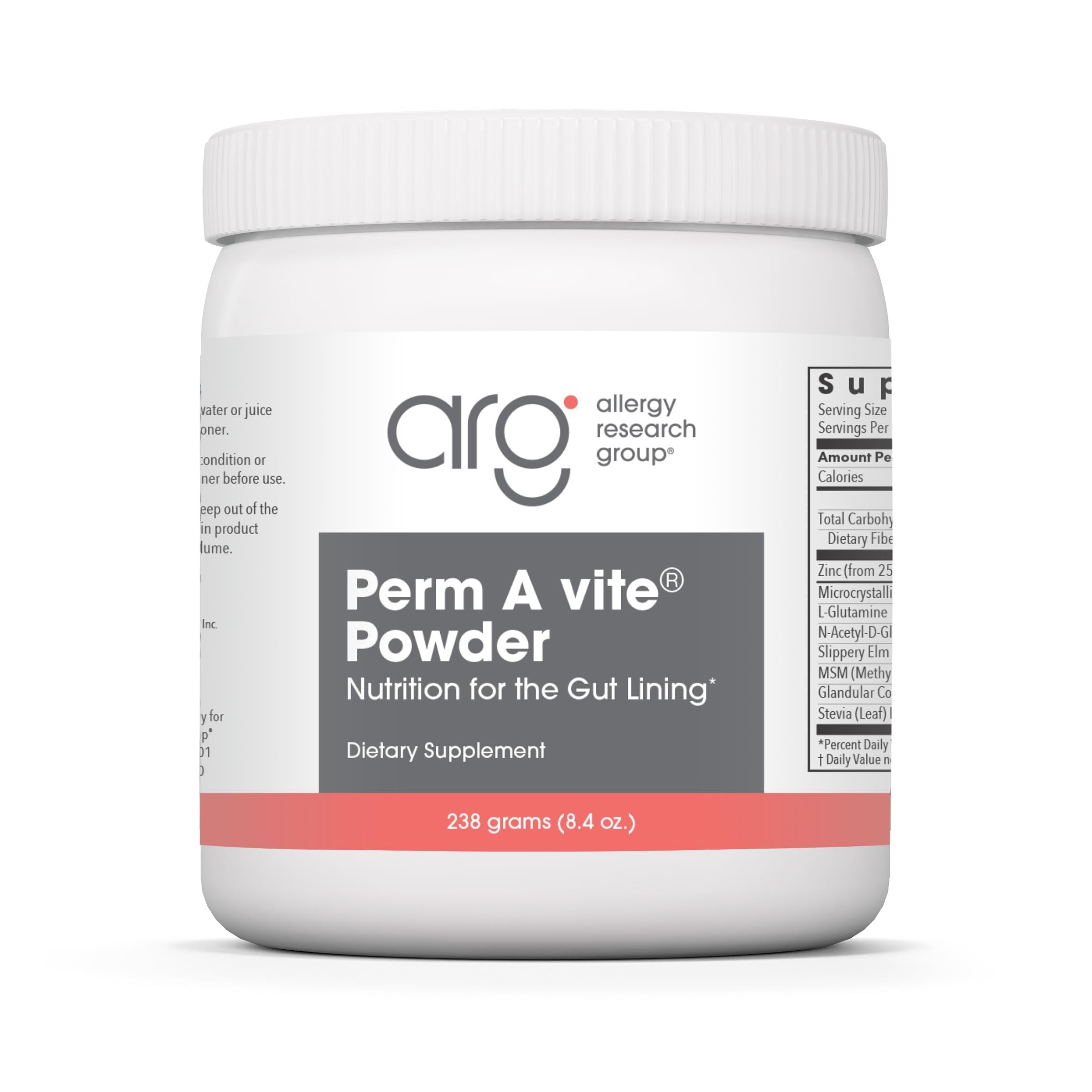 Allergy Research Group Perm A Vite powder bottle for gut health support.