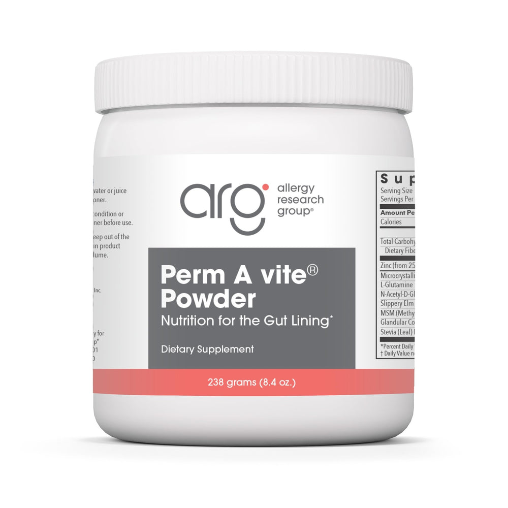 Allergy Research Group Perm A Vite powder bottle for gut health support.