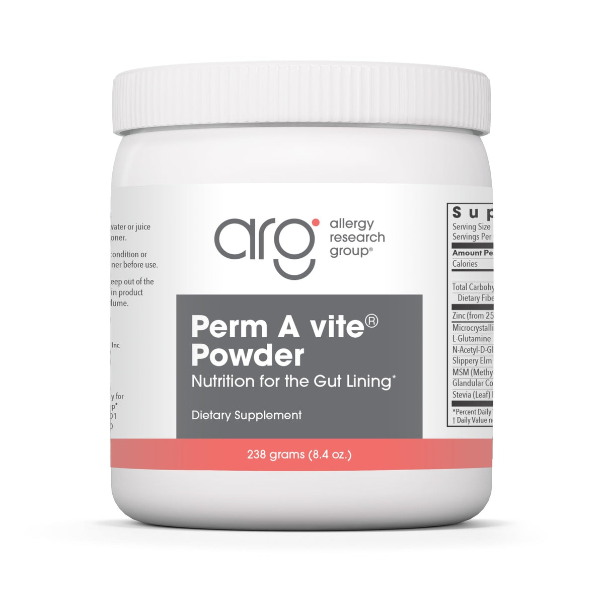 Allergy Research Group Perm A Vite powder bottle for gut health support.
