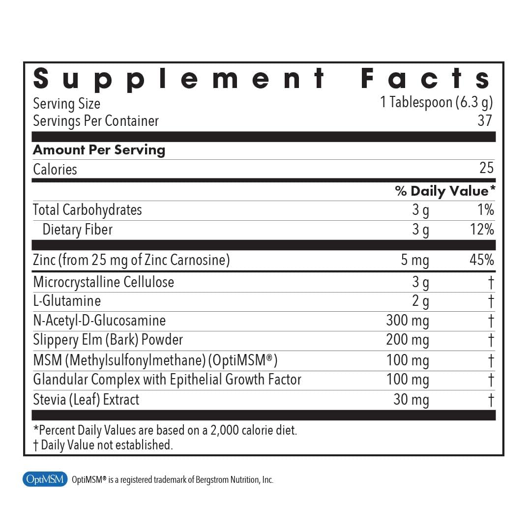 Perm A Vite powder label featuring L-glutamine and slippery elm.