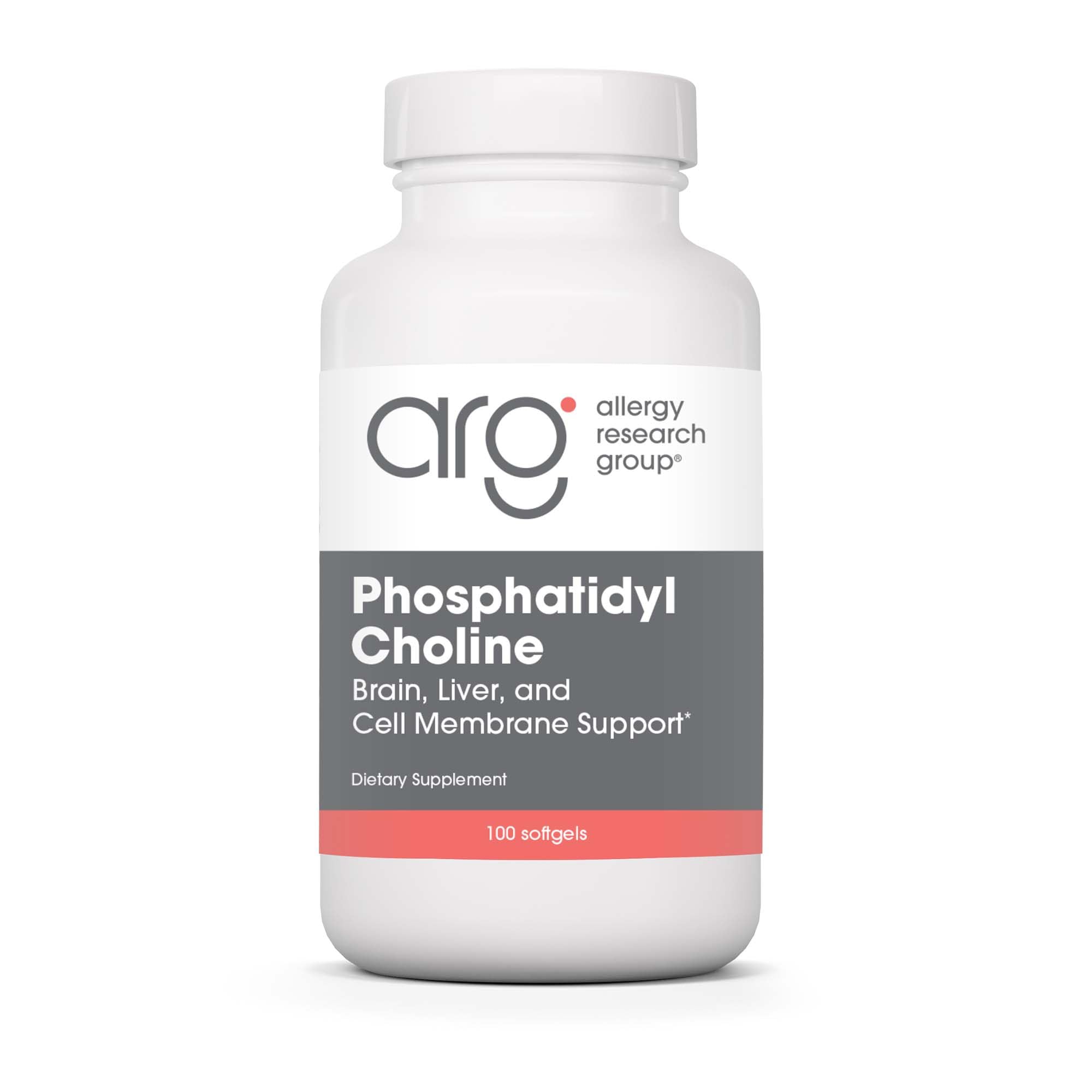 Allergy Research Group phosphatidylcholine softgels bottle for liver support and digestion.