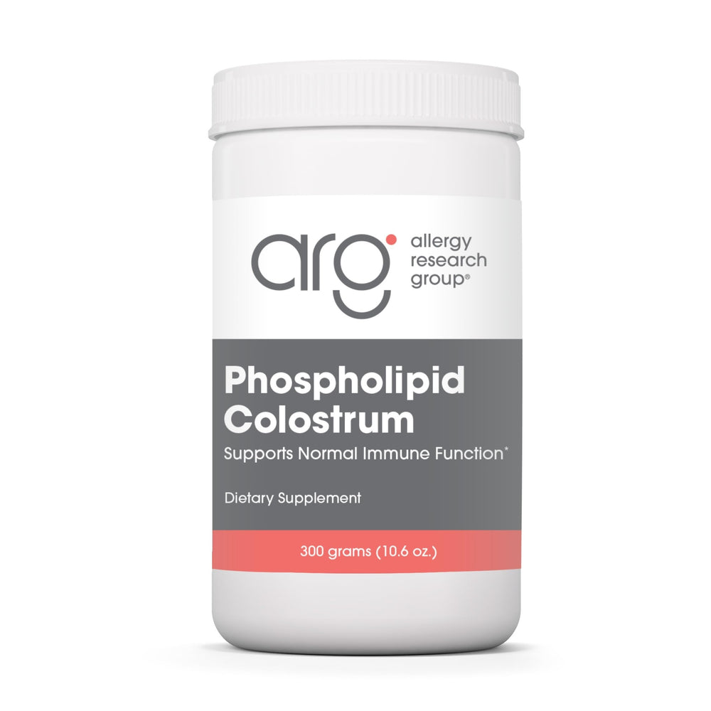 Allergy Research Group phospholipid colostrum bottle shows premium daily supplement